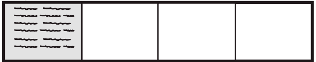 Lousa com quatro partes: três preenchidas no enunciado. Alternativas gráficas preservam um quarto, dois quartos, dois quintos, três quintos e quatro quintos preenchidos; crédito Interbits apenas no último recorte.
