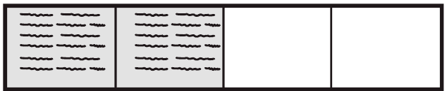 Lousa com quatro partes: três preenchidas no enunciado. Alternativas gráficas preservam um quarto, dois quartos, dois quintos, três quintos e quatro quintos preenchidos; crédito Interbits apenas no último recorte.