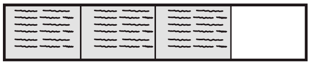 Lousa com quatro partes: três preenchidas no enunciado. Alternativas gráficas preservam um quarto, dois quartos, dois quintos, três quintos e quatro quintos preenchidos; crédito Interbits apenas no último recorte.