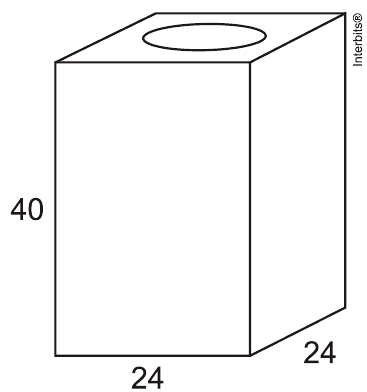 Lata de tinta em perspectiva: base 24 por 24, altura 40; crédito Interbits.