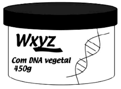 Embalagem de produto Wxyz, 450 g, com DNA vegetal e desenho de dupla hélice.