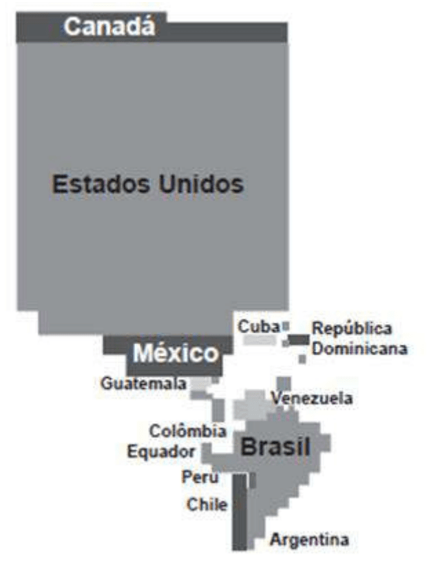 Alternativa c: anamorfose de países americanos.