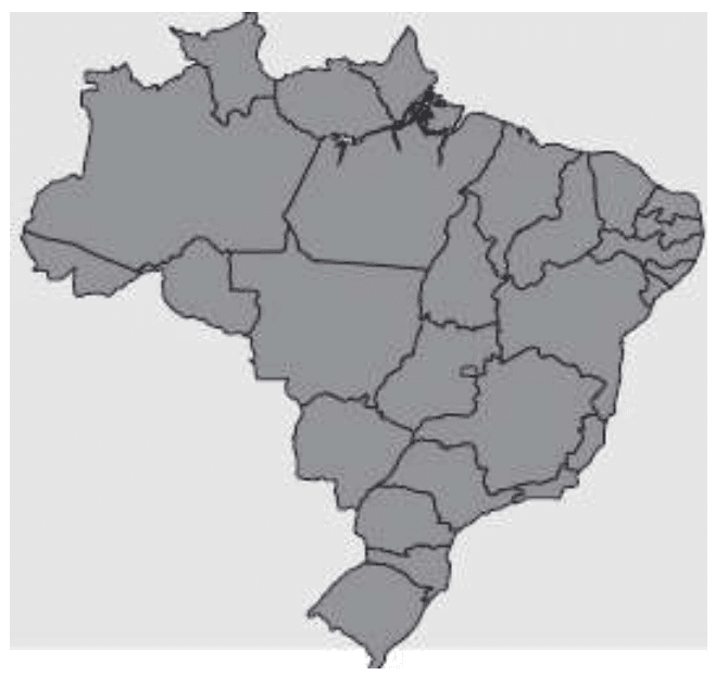 Mapa do Brasil com limites das unidades federativas.