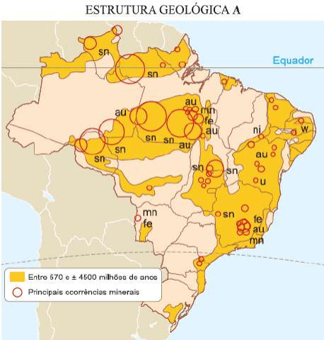 Mapa da estrutura geológica A ou B, identificado no próprio título, com legenda, minérios e símbolos originais.