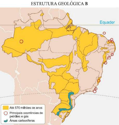 Mapa da estrutura geológica A ou B, identificado no próprio título, com legenda, minérios e símbolos originais.
