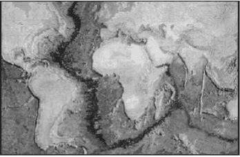 Mapa do fundo oceânico com destaque para a Dorsal Atlântica.