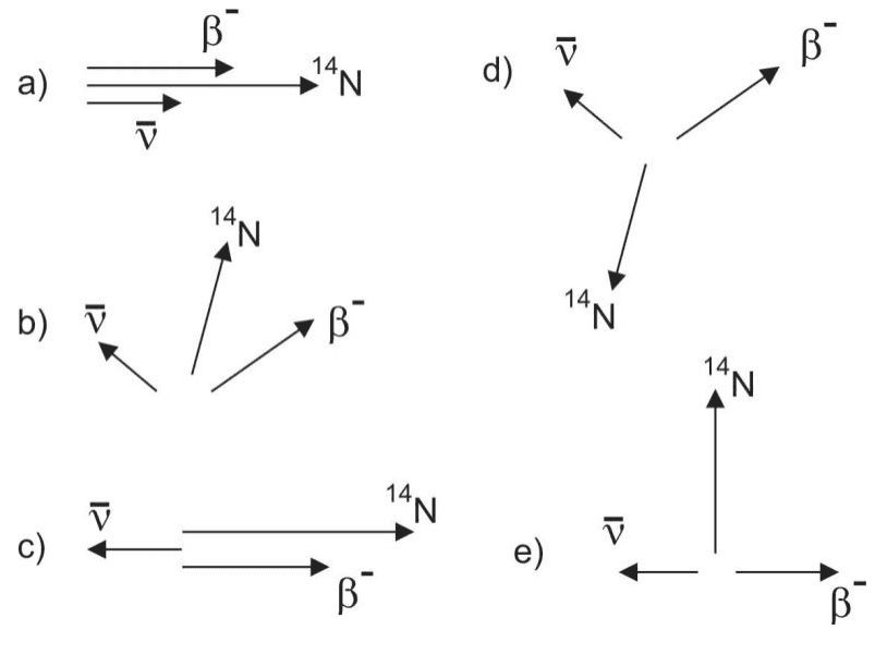 Cinco alternativas vetoriais para as quantidades de movimento do nitrogênio-14, beta menos e antineutrino.