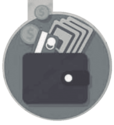 Ilustração original de carteira, cédulas e moedas usada no infográfico salarial. Título, anos, valores e créditos transcritos em LaTeX editável.