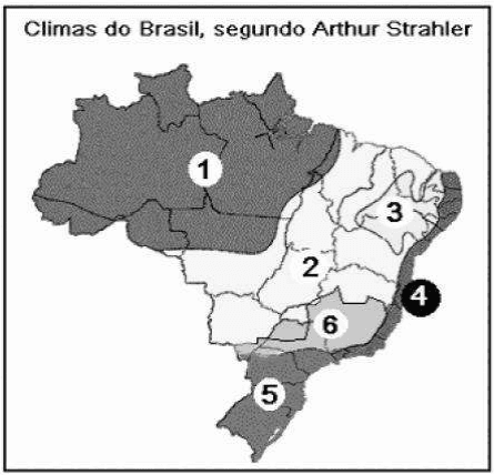 Mapa do Brasil com regiões climáticas numeradas.