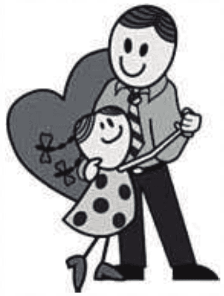 Ilustração original de um pai com sua filha; crédito transcrito separadamente em LaTeX.