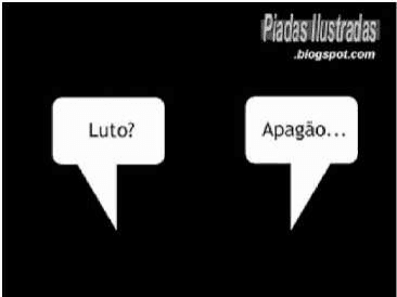 Charge sobre fundo preto: balões Luto? e Apagão...; crédito Piadas Ilustradas.