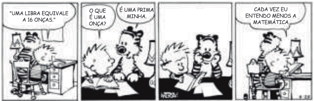Quatro quadros originais da tirinha de Bill Watterson, com todos os balões e assinatura; crédito abaixo transcrito uma única vez em LaTeX.