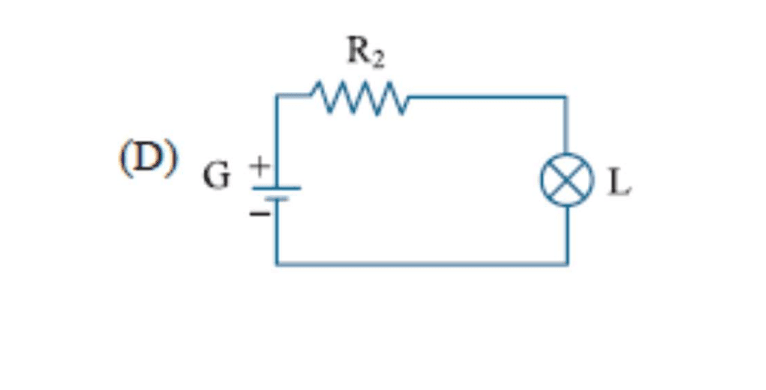 Alternativa D: circuito com gerador, lâmpada e resistores.