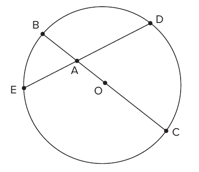 Circunferência de centro O com o diâmetro BC e a corda ED intersectando-se no ponto A, interior à circunferência.
