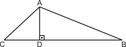 Triângulo ABC com altura AD e marca de perpendicularidade em D.