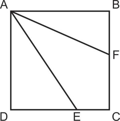 Quadrado ABCD com F em BC, E em CD e segmentos AF/AE.