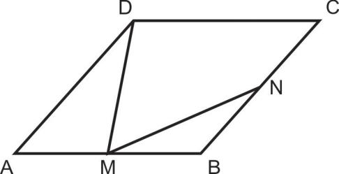 Losango ABCD com pontos médios M/N e segmentos DM/MN.