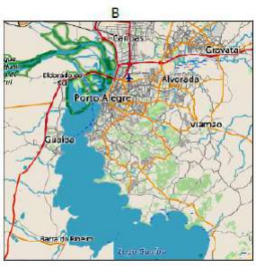 Imagem da sequência A a D com rótulo original, localidades e diferentes extensões da região de Porto Alegre.