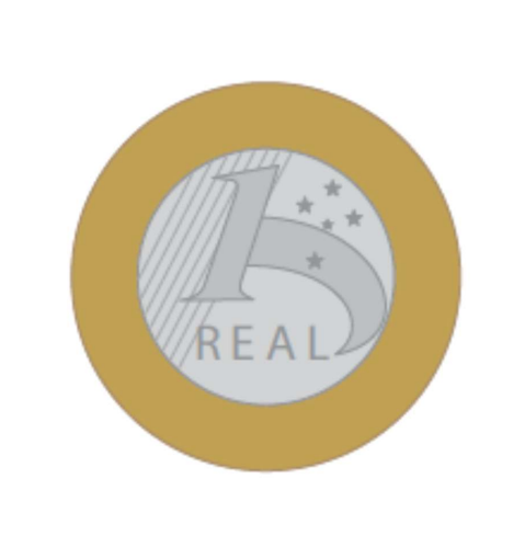 Representação estilizada de uma moeda de um real.
